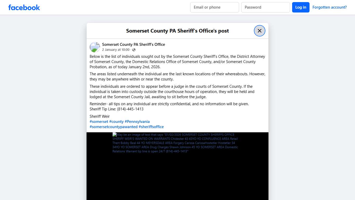 Below is the list of... - Somerset County PA Sheriff's Office Facebook